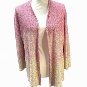 Alfred Dunner Hombre Pink and Cream With Sequins Open‎ Front Cardigan